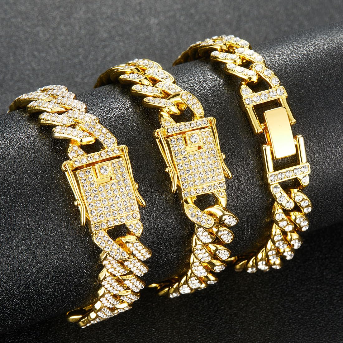 Tobilleras de oro y plata para mujer, tobilleras de eslabones cubanos de talla grande, tobillera de eslabones en capas, juego de tobilleras con diamantes de imitación, joyería de oro y plata 6