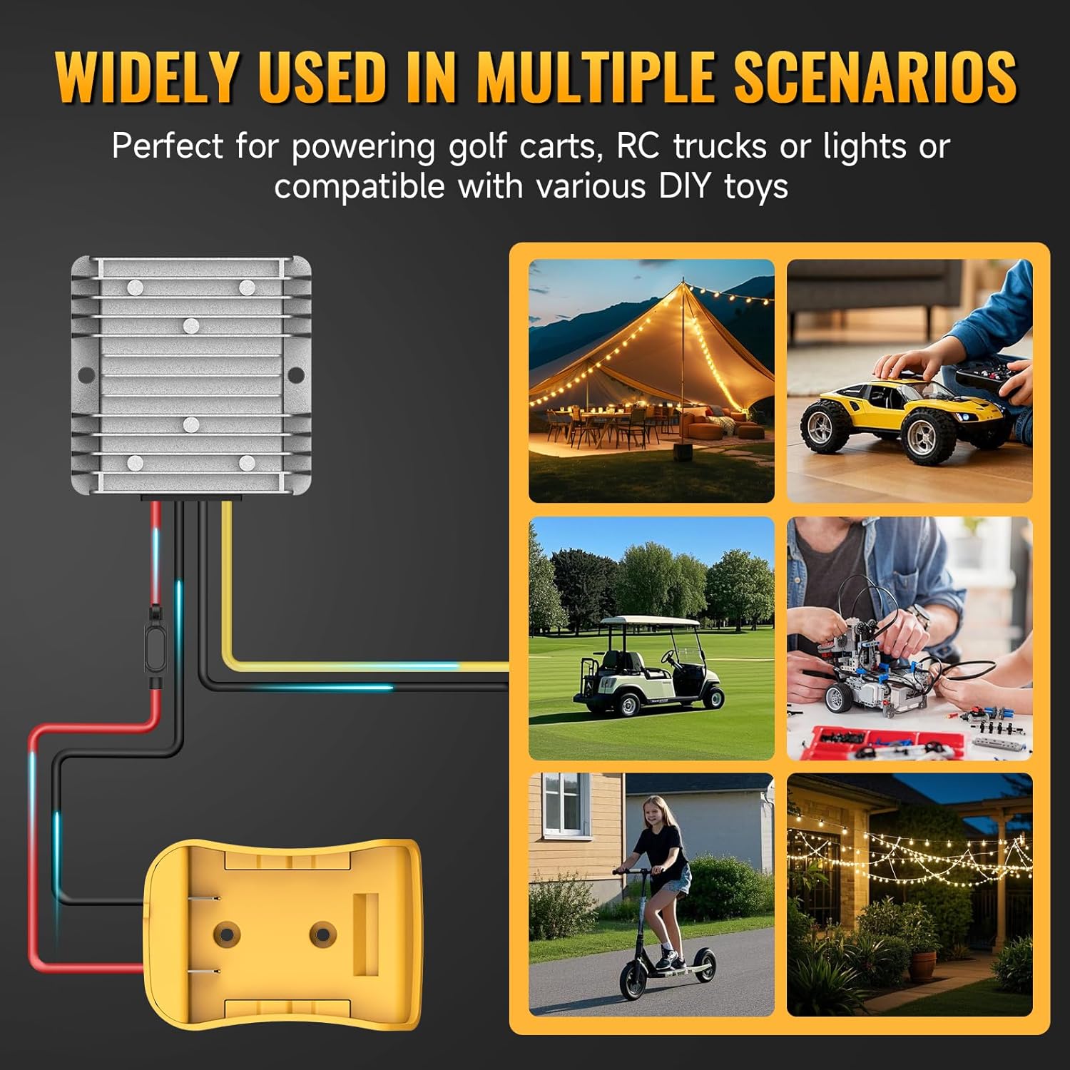 Step Down Converter 20V to 12V Compatible with DeWalt 20V Battery, DC Voltage Regulator 12V 20A 240W Automatic Buck Converter with 30A Fuse & Wire Terminal (2-Pack)