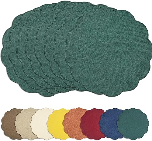 Miniatura 19 de AHHFSMEI Juego de 4 manteles individuales redondos de lino sintético, alfombrillas de mesa impermeables, resistentes al calor, antideslizantes y a