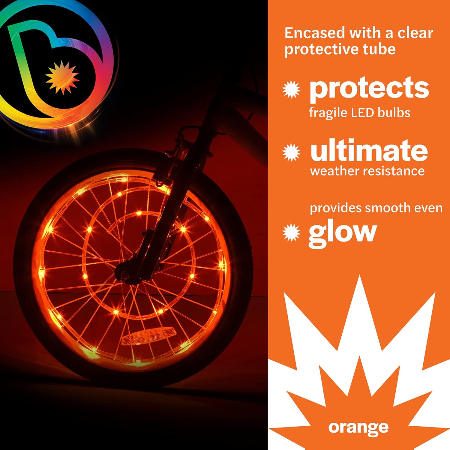 Brightz WheelBrightz LED Bike Wheel Lights, Orange, Pack of 2 Wheel Lights – LED Bike Lights for Bicycle Tires – Halloween Bike Lights - Halloween Decorations for Bikes - Be Safe While Trick or Treat : Sports & Outdoors
