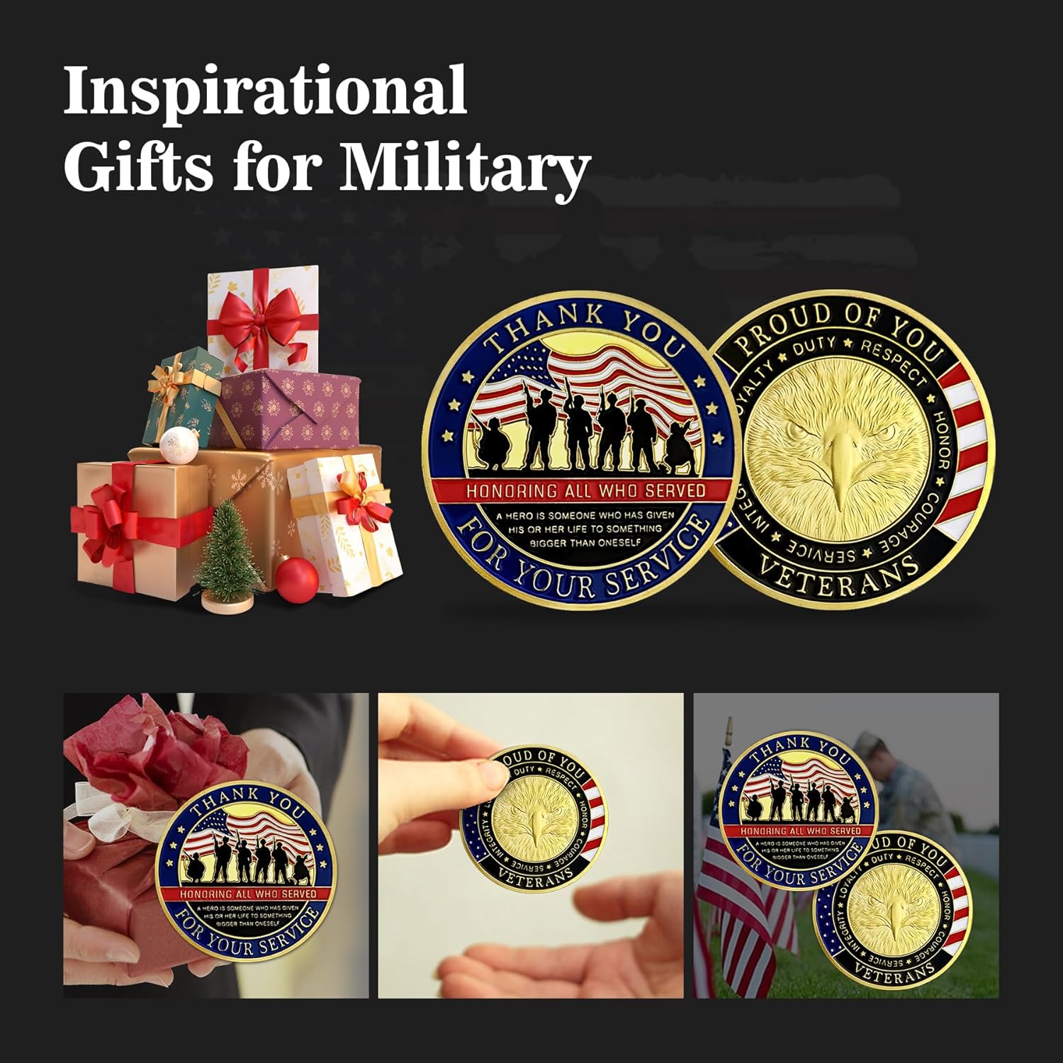 BHealthLife 42 Pcs Veteran Thank You Challenge Coins - Double-Sided Military Appreciation Coin, American Flag and Bald Eagle Design, Honor Veterans with This Proud of You Coin, Classic