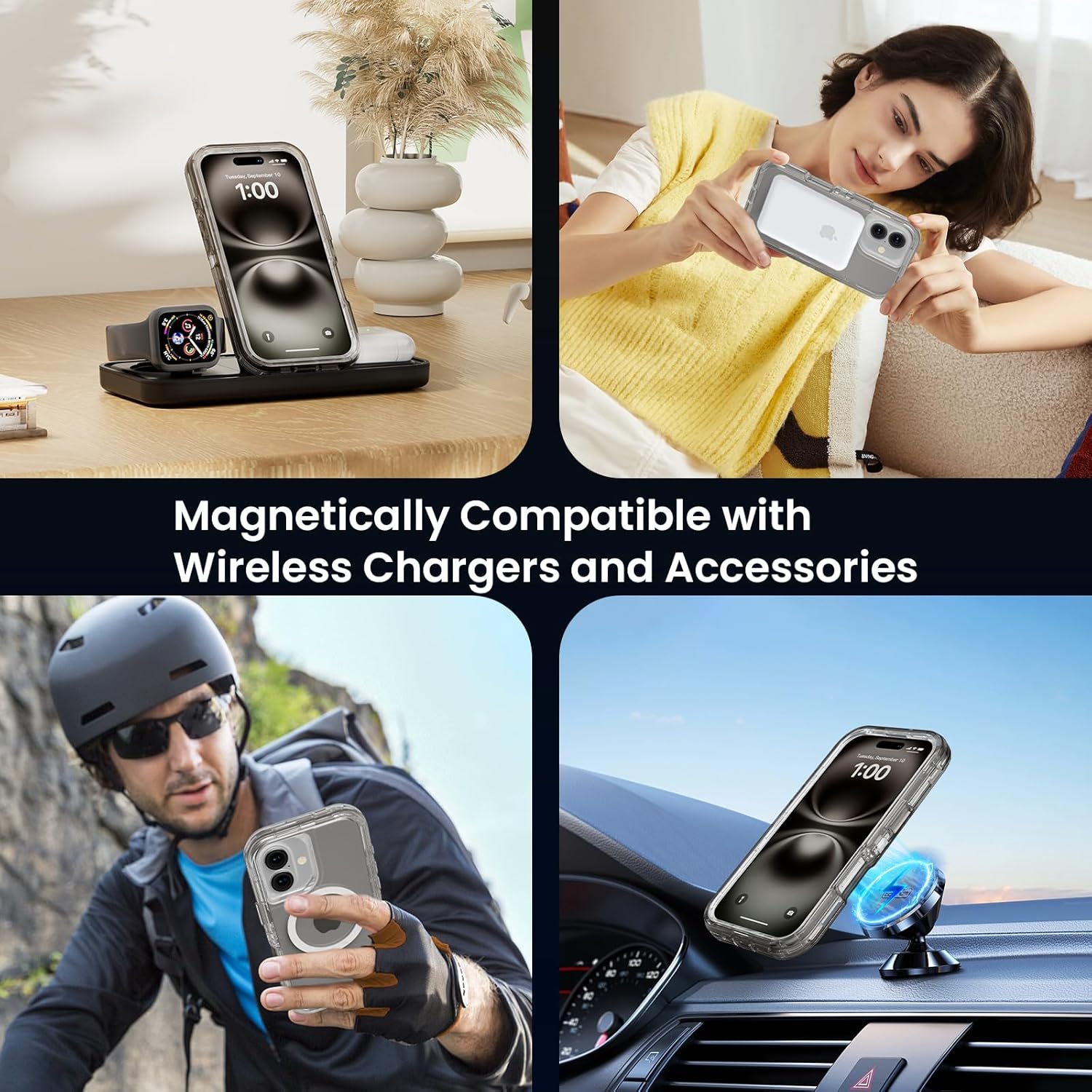 for iPhone 16 Plus Case, Fits Magsafe,Heavy Duty Shockproof Protection Phone Cases with Screen Protector*1, Magnetic Transparent Protective Cover for iPhone 16 Plus 6.7 '', Gray
