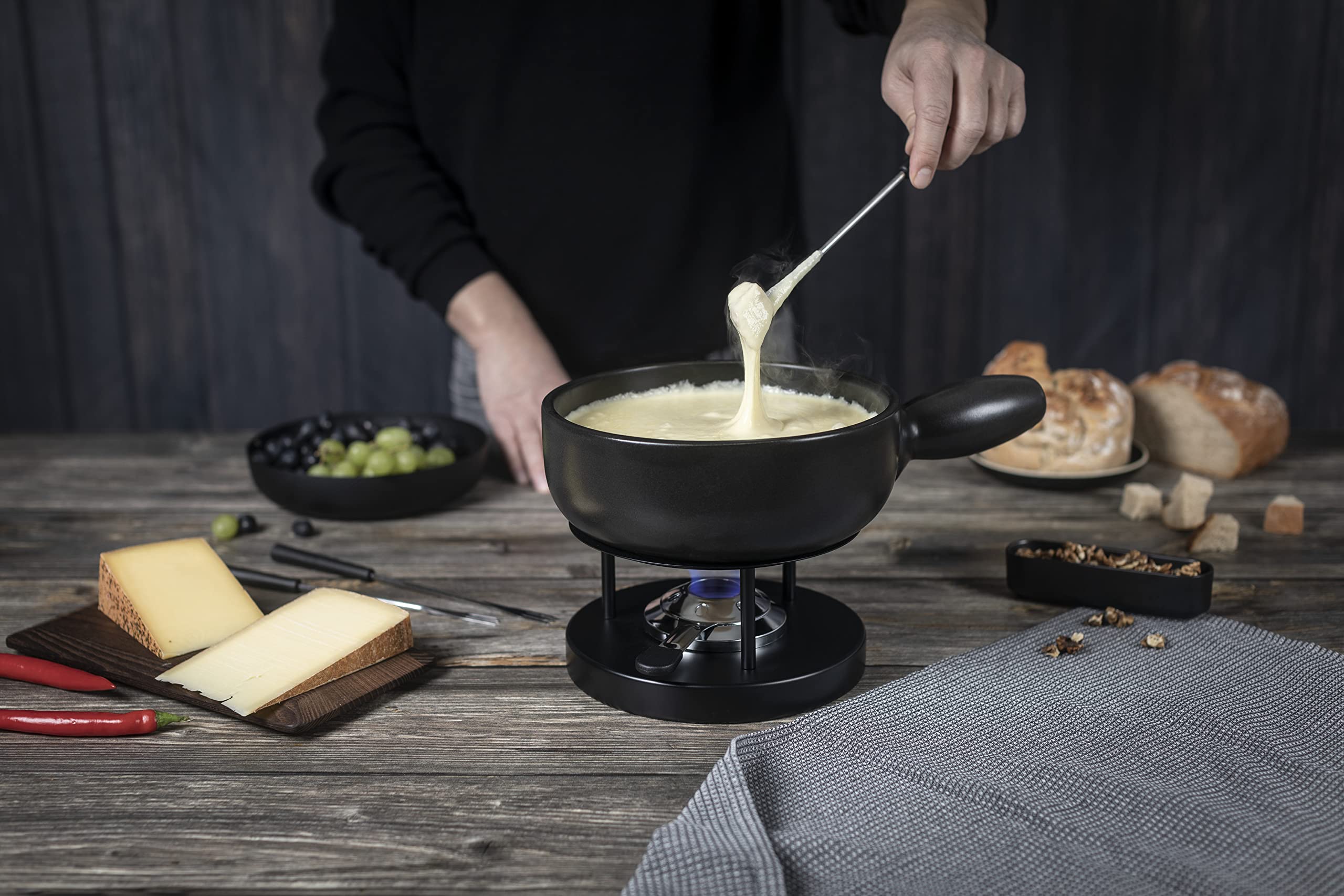 KUHN RIKON Caquelon Induktion Classic, schwarz 23cm, Käsefondue aus Ton