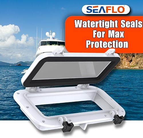 Miniatura 3 de SEAFLO Ventana rectangular para ojo de buey con plástico ABS y vidrio tintado, 16 x 8 pulgadas (blanco)