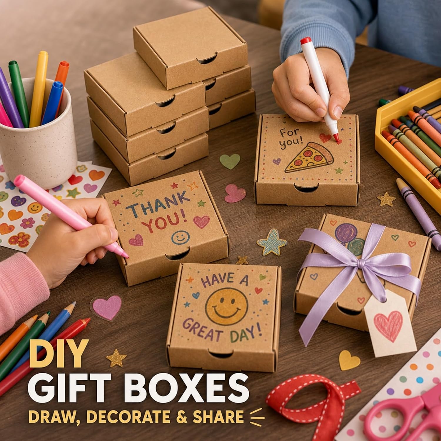 RHBLME 50 PACK Pizza Boxes, Mini Pizza Boxes Small Pizza Boxes Lock Corner Clay Coated Thin Pizza Box, Reusable Pizza Box for Mini Pizza Cookies Cake Party Favors Weddings (3.5 Inches)