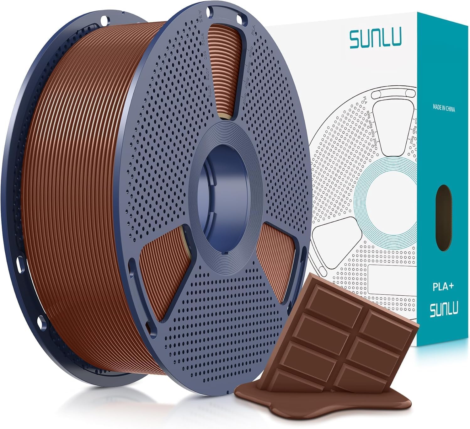 SUNLU PLA Plus 3D Printer Filament, 1.75mm PLA+ 3D Filament for FDM 3D Printer & 3D Pens, Neatly Wound Filament, Strong and Toughness, Dimensional Accuracy +/- 0.02 mm, 1KG Spool(2.2 LBS), Chocolate