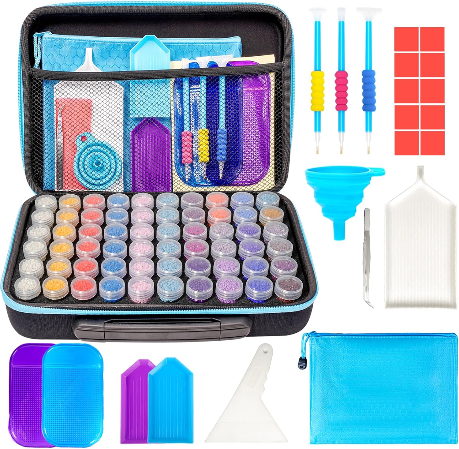 MoeeBtee Diamond Painting Organizer - 60 Slot Accessories and Tools Case, Jewelry Beads Storage Box - Blue