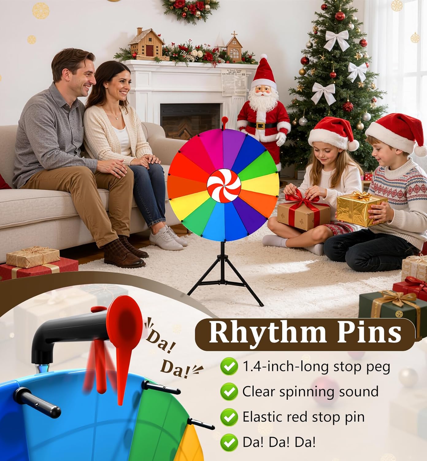 24" Spinning Prize Wheel with Stand, Storable Adjustable Height Wheel of Fortune Game, 14 Color Slots Spin Wheel for Prizes, Heavy Duty Prize Spinner for Carnival & Trade Shows