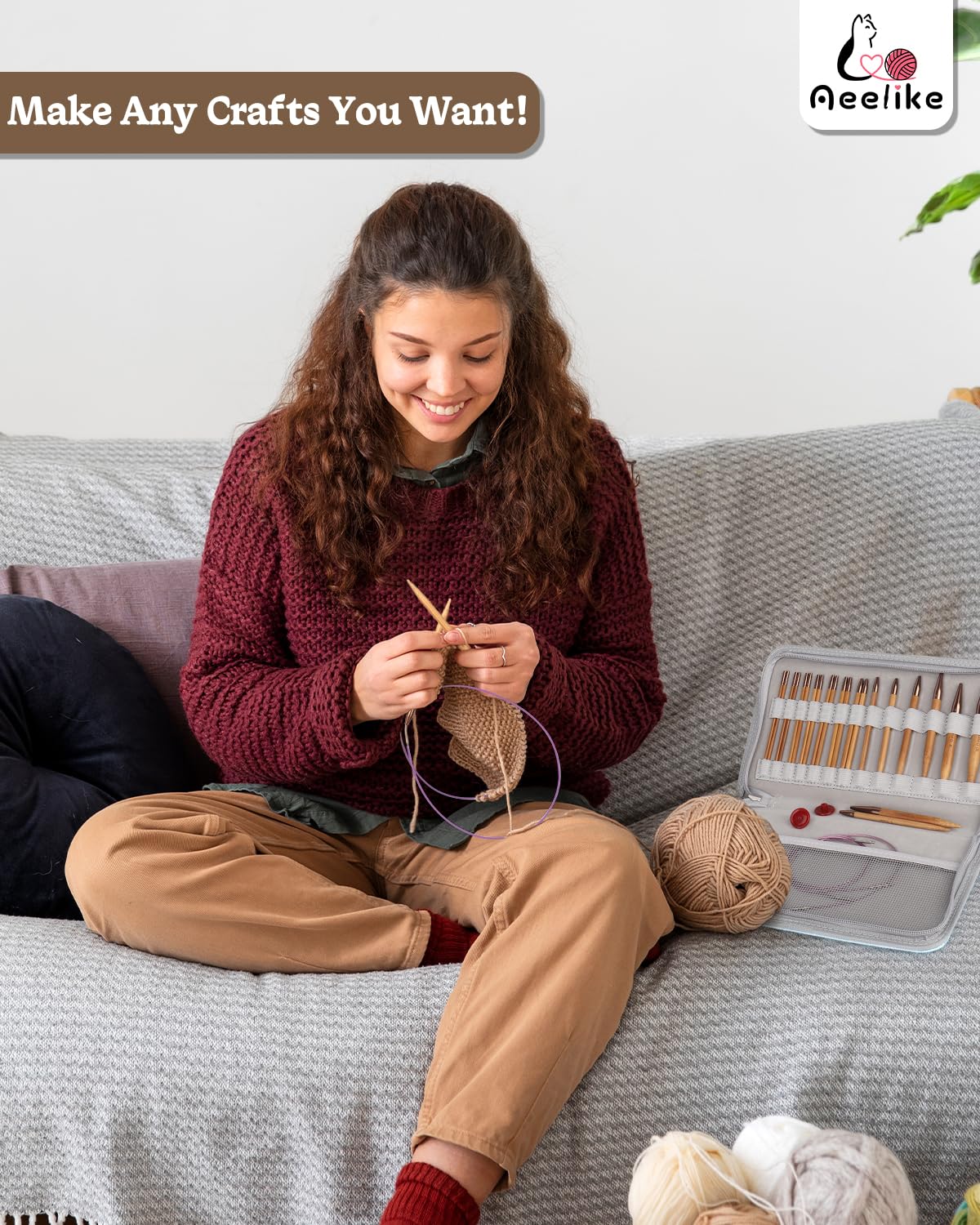 Lykke Grove verwisselbare rondbreinaalden set 12,5 cm (5) - beige | Lykke