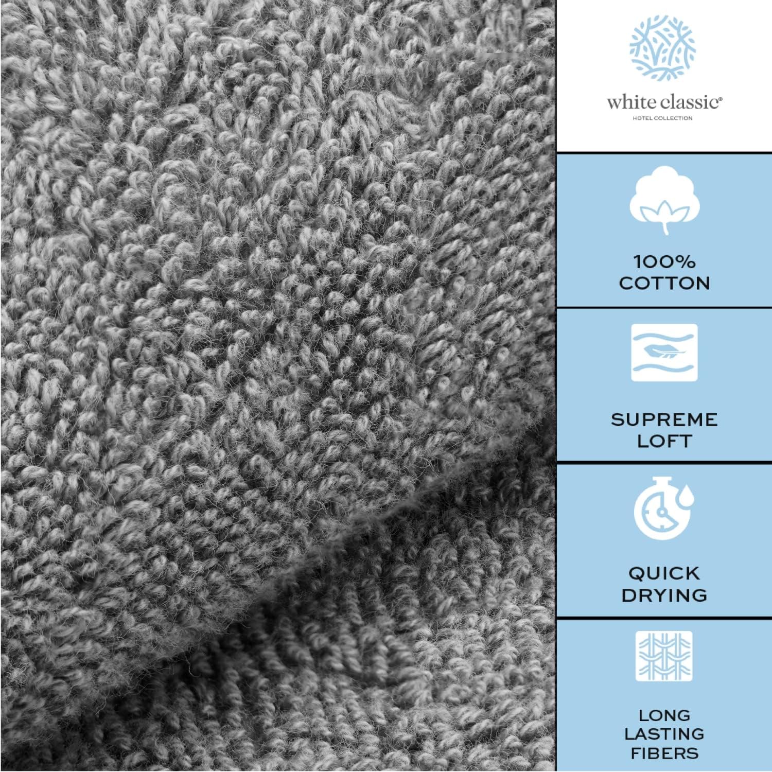 White Classic Luxury Hand Towels for Bathroom-Hotel-Spa-Kitchen-Set - Circlet Egyptian Cotton - 16x30 Inches - Set of 6 (Gray)