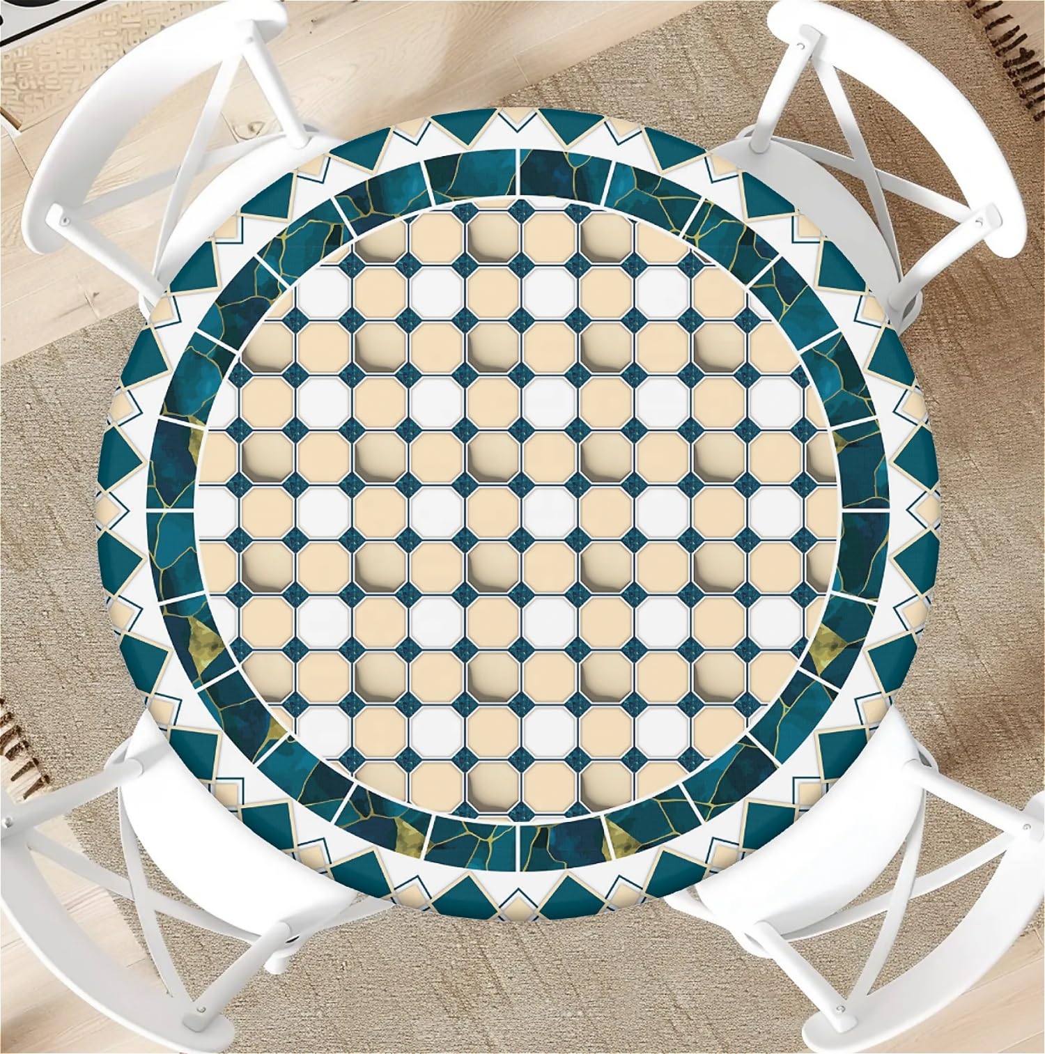 artslion Outdoor Round Tablecloth with Elastic Band 36 In-90cm Elastic Garden Tablecloth with Dark Green Pattern Fits 31"-35" Wide Tables โ image 1