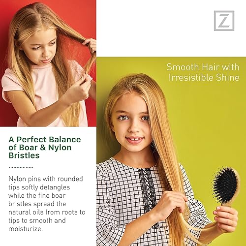 Miniatura 3 de Cepillo de pelo de cerdas de jabalí natural, tamaño mini, portátil, fácil de transportar para mujeres, hombres y niños cepillo para desenredar seco