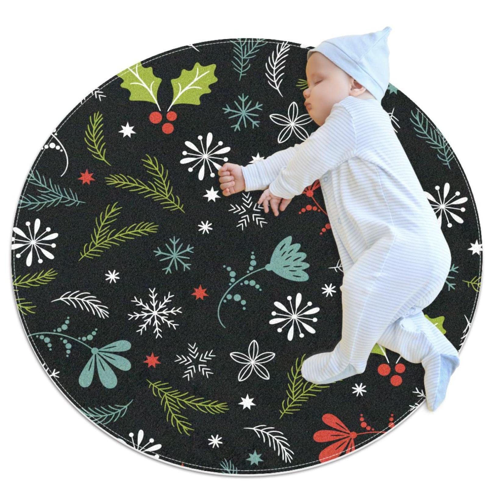 Tapis de jeu pour enfants doux et antidérapant avec motif de Noël rond 80cm