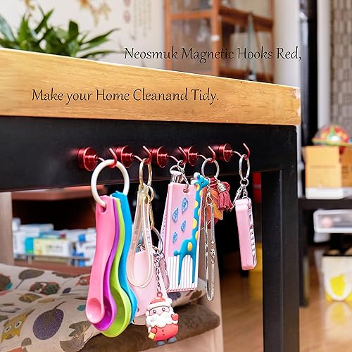 Vista 252 de NEOSMUK - Ganchos magnéticos de alta resistencia con imanes extrafuertes para colgar en refrigerador, crucero, cabinas o parrilla, color blanco