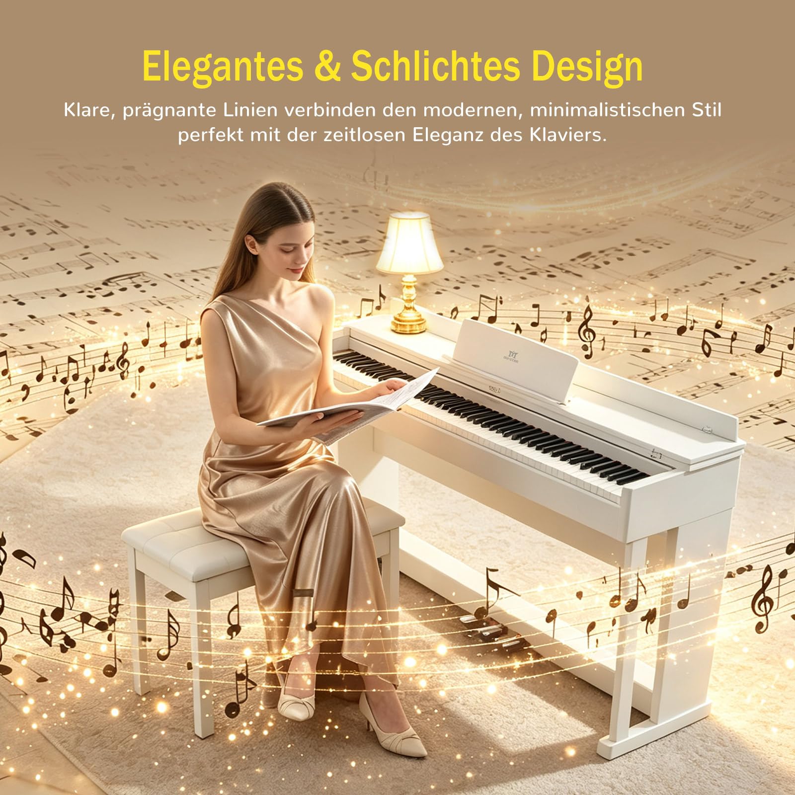 MUSTAR Piano électronique 88 touches avec mécanisme à marteaux, piano numérique, piano électronique avec 3 pédales, double système de contrôle, USB/MIDI, classique professionnel (Blanc)