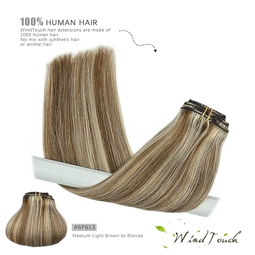 Miniatura 6 de WindTouch Extensiones de cabello con pinzas, 4.33 oz, extensiones de cabello largo de 22 pulgadas, extensiones de cabello humano real, 7 unidades,