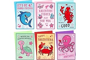 Sea Animal Valentine's Day Cards for Kids School (24 Pack)