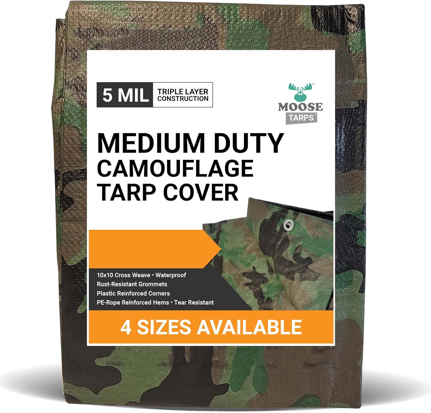 Camouflage Reversible Waterproof Tarp - 5 mil Thickness - Laminated, Heavy Duty, Tear Resistant - Protective Camping Tarp & Multipurpose Cover (12'x16', Green & Brown Camo)