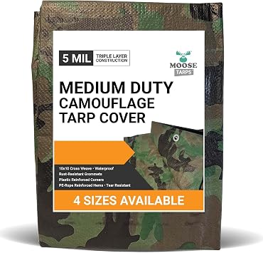 Camouflage Reversible Waterproof Tarp - 5 mil Thickness - Laminated, Heavy Duty, Tear Resistant - Protective Camping Tarp & Multipurpose Cover 12x16, Green & Brown Camo