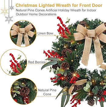 Amazon.com: 28'' Pre-Lit Artificial Christmas Wreath, Battery