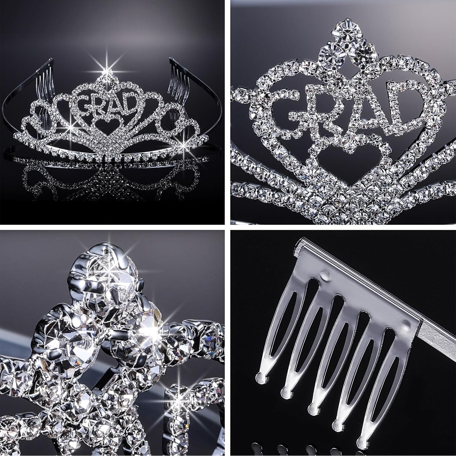 Hicarer 2025 Graduation Party Supplies Kit, Glittered Metal Graduation Princess Grad Crown Tiara Class of 2025 Graduate Sash