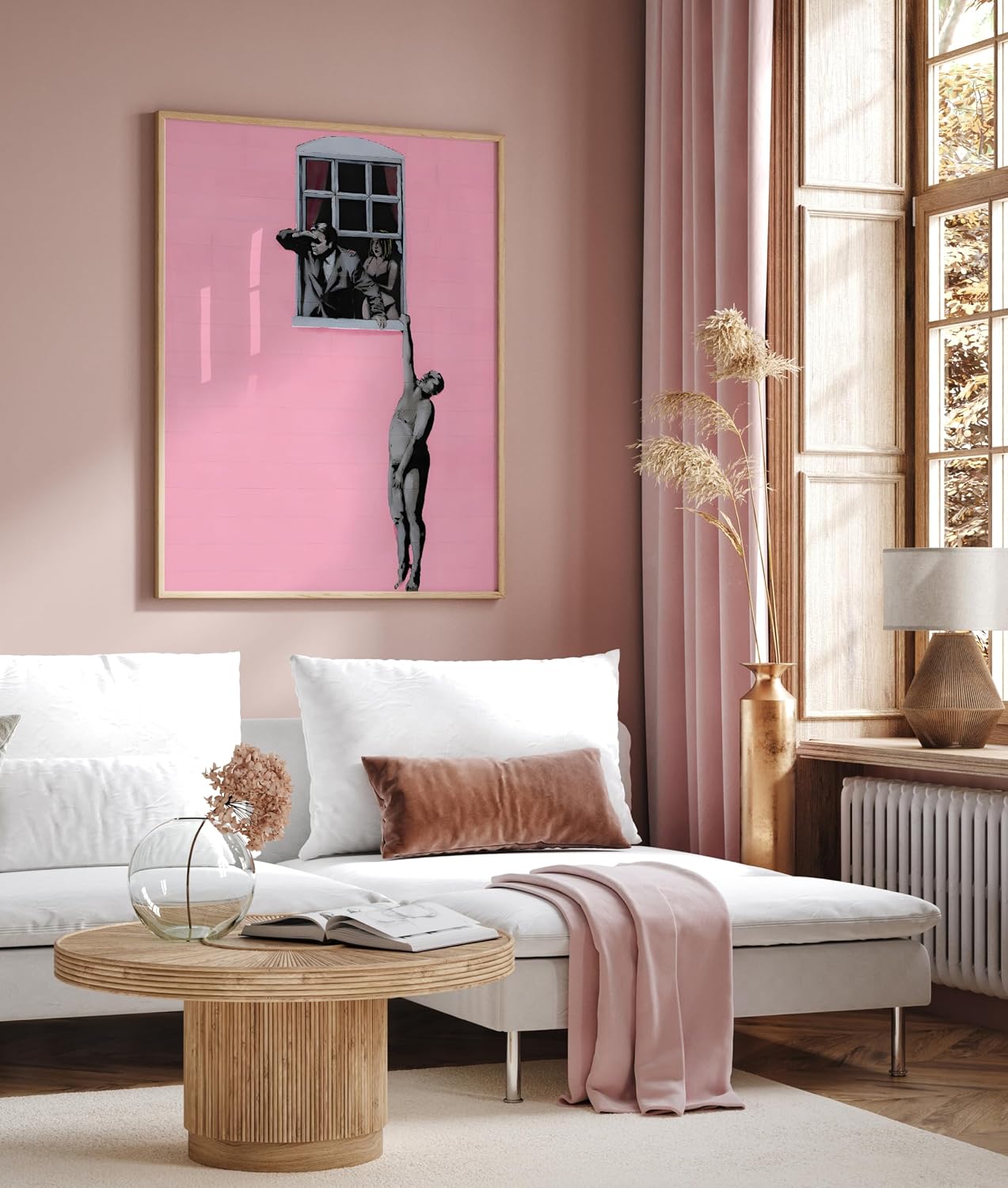 Poster Master Well Hung Lover Poster - Naked Man Hanging From Window Print - Naked Man Illustration Art - Banksy Piece - Great Living Room or Bedroom Wall Decor - 8x10 UNFRAMED Wall Decor