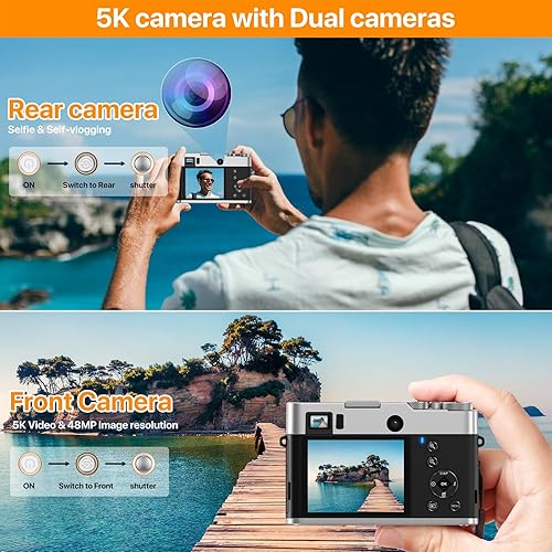 Miniatura 2 de Cámara digital 5K con cámaras delanteras y traseras para fotografía, cámara de video con visor de enfoque automático UHD 5K Vlogging Cámara para
