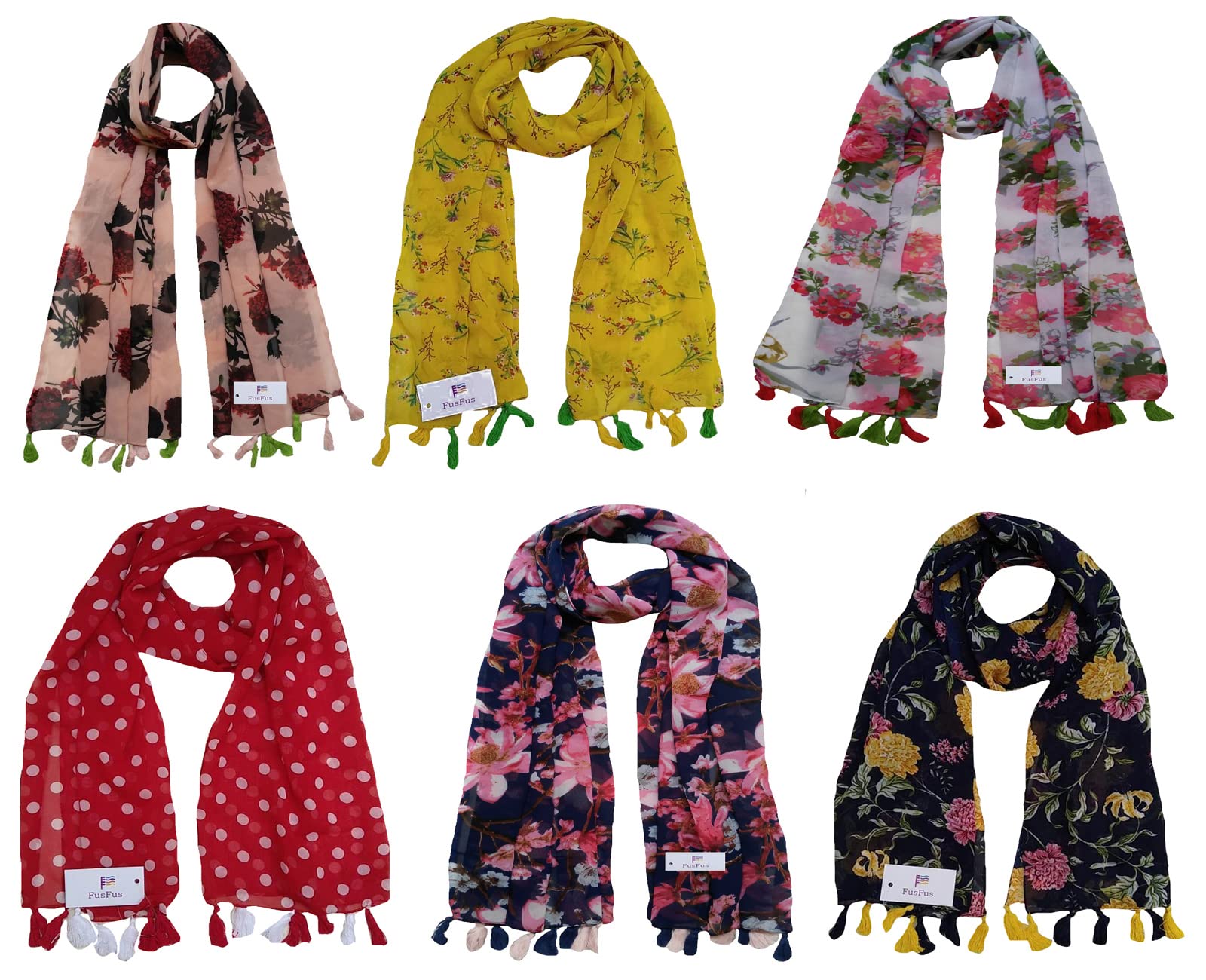 fusfus Women's Printed Scarf and Stoles, (Multicolor, FS10149) - Pack of 6-picture-13