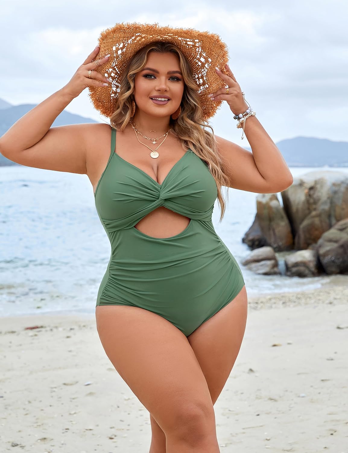 Blooming Jelly Womens Plus Size Bathing Suit Tummy Control One Piece Swimsuit Twist Front Ruched Swimwear - Image 7