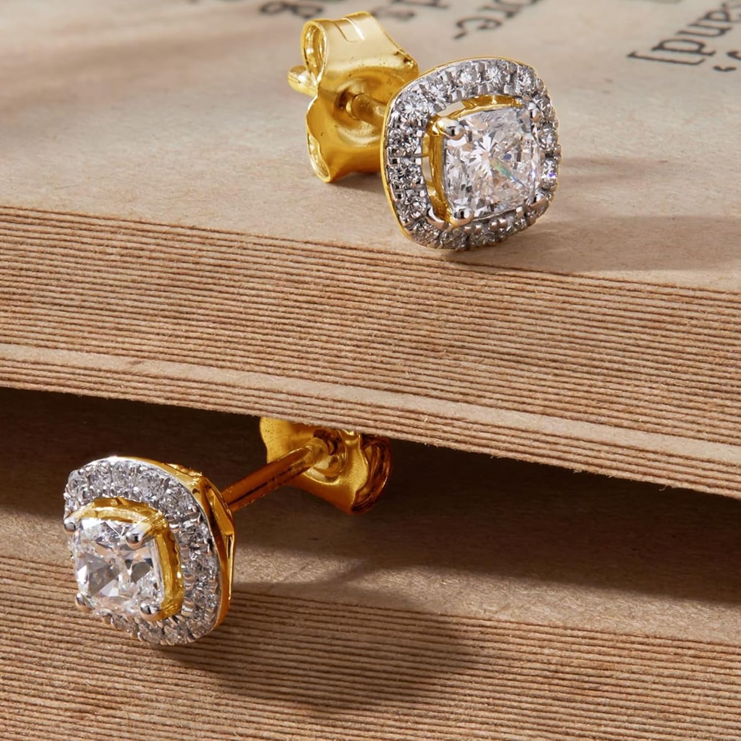 Dewberry 925 Silver Push Back Stud Earrings | 0.53 Carat VS/FG Lab Grown Cushion Cut IGI Certified Diamond Stud Earrings 14K White & Yellow Gold Plated Hypoallergenic Halo Earrings For Women