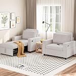 Single Sofa Bed, 34" Convertible Pull Out Sleeper Sofa Bed Couch with Storage Side Pockets, 6 Adjustable Backrest and USB for Living Room, Apartment, Beige