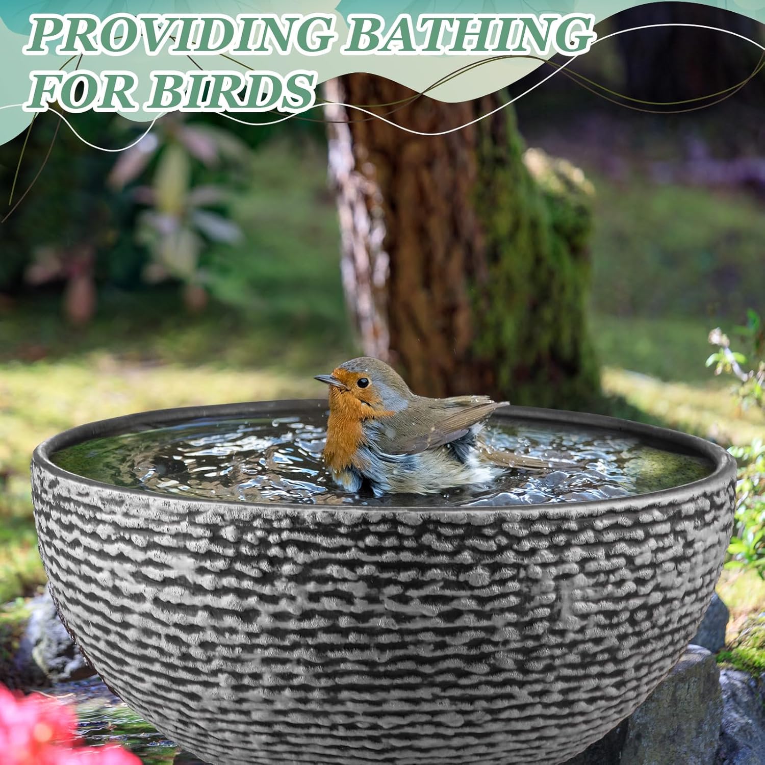 1 Pack Water Lily Planter Bowl, 15.6 Inch Large Lotus Flower Bowl Fit Hydroponic Succulent Planter Water Plant Container for Indoor Outdoor Garden Balcony Patio Fish Pond Bird Bath (Gray)