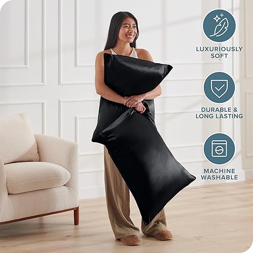 Miniatura 6 de Bare Home Fundas de almohada de satén para cabello y piel, paquete de 2 unidades estándar (20 x 26), fundas de almohada de lujo, cierre de sobre,