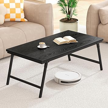 Folding Coffee Table for Living Room, Portable Low Table for Small Spaces, Rectangular Foldable Floor Desk with Leg Latches, No Assembly, for Home Office, 105 55 40 CM, Modern Black