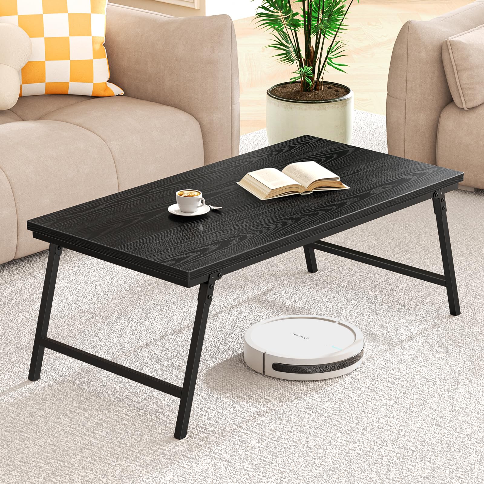 Mesa De Centro Plegable, Diseño de Hebilla Metálica a Presión, Firme y Estable, Se Puede Utilizar como Mesa Auxiliar De Salón O De Sofá, 105 X 55 X 40 Cm, Negro