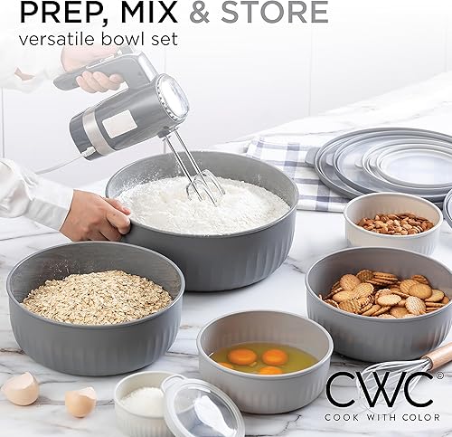 Miniatura 6 de COOK WITH COLOR Tazones de preparación con tapas, juego de cuencos pequeños de plástico anidables anchos y profundos con tapas, juego de 12 piezas,