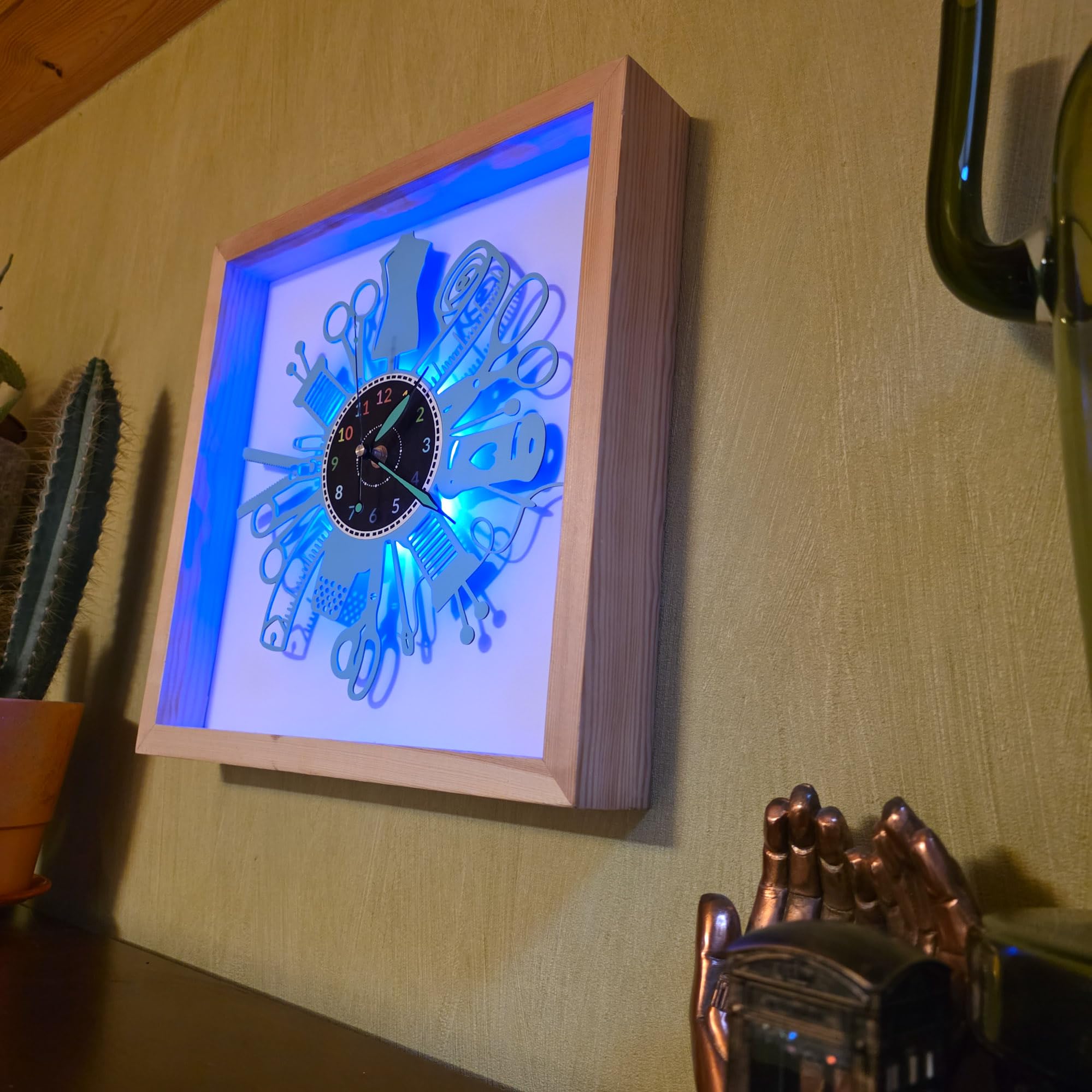 Maszyna do szycia zegar ścienny kolor LED RGB bezprzewodowa drewniana rama 35 x 35 cm płyta winylowa dekoracyjny zegar ścienny 9 kolorów dostępnych prezent prezent W0049KRL