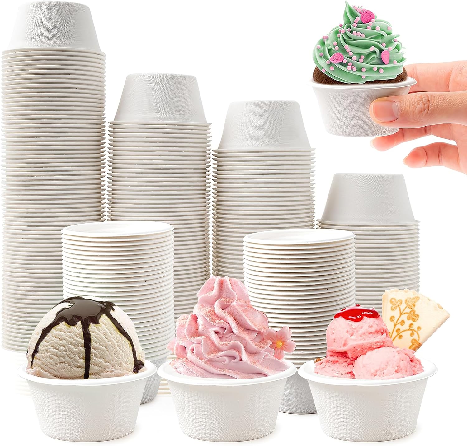 500 Pack Disposable Souffle Cups 2 oz , 100 Compostable Small Condiment Cup, Paper Jello Shot