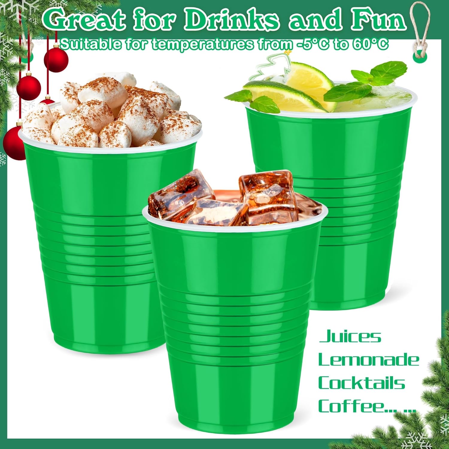 Kochorie 200 Pack Disposable Plastic Cups 12 Ounce Green Solo Cups Drinking Party Cups Bulk Party Cups for Christmas Halloween Wedding Birthday Parties, Picnics Events