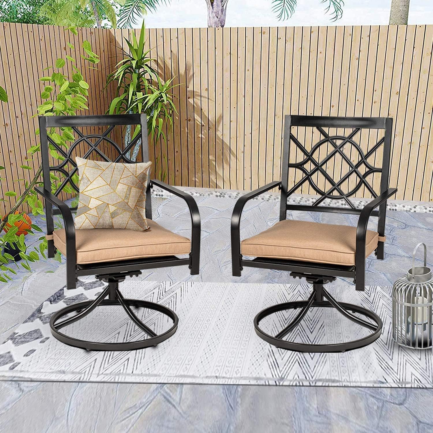 SOLAURA Patio Swivel Chairs of 2, Outdoor Dining Chair with Soft Cushion Patio Furniture for Garden, Balcony, Backyard, Porch