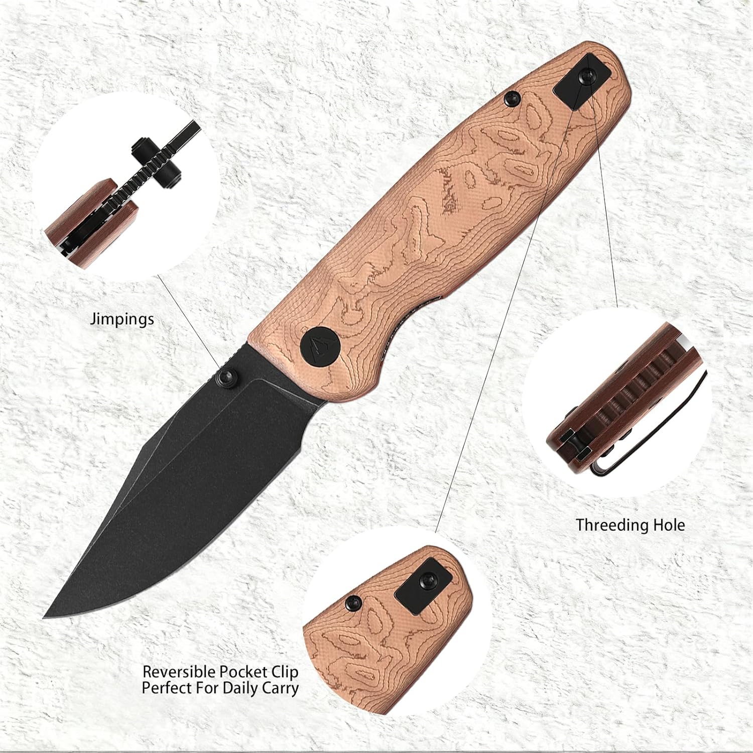 CMB Lucky EDC Pocket Knife 14C28N Steel Blade Copper Foil Handle Liner Lock Folding Knife with Pocket Clip for Camping Hiking Everyday Carry CMB-21D