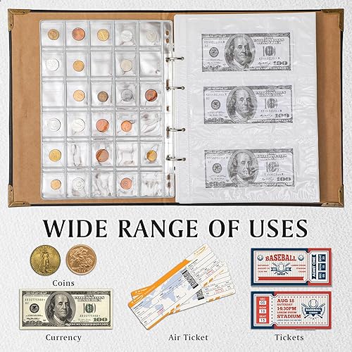 Miniatura 7 de Coin Collecting Holder Album with 150 Coin Pockets and 240 Paper Currency Pockets, PU Leather Coins Collection Holder Penny Currency Storage Book
