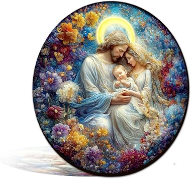 Yiruhe Holy Family Floral Metal Warm Aluminum Sign Wall Decor for Living Room, Bedroom, Home Study - 8x8 Inches Gentle Faith & Family-Themed Wall Art 25242