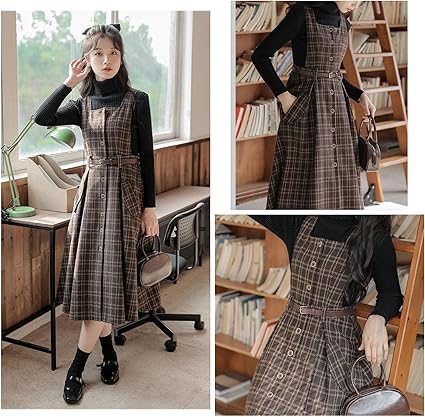Cuteighteen Sleeveless Plaid Belted Dress for Women Fall Winter Square  Collar Wool Midi Overall Pinafore Dress with Pocket, Brown, Small :  Amazon.ca: Clothing, Shoes \u0026 Accessories
