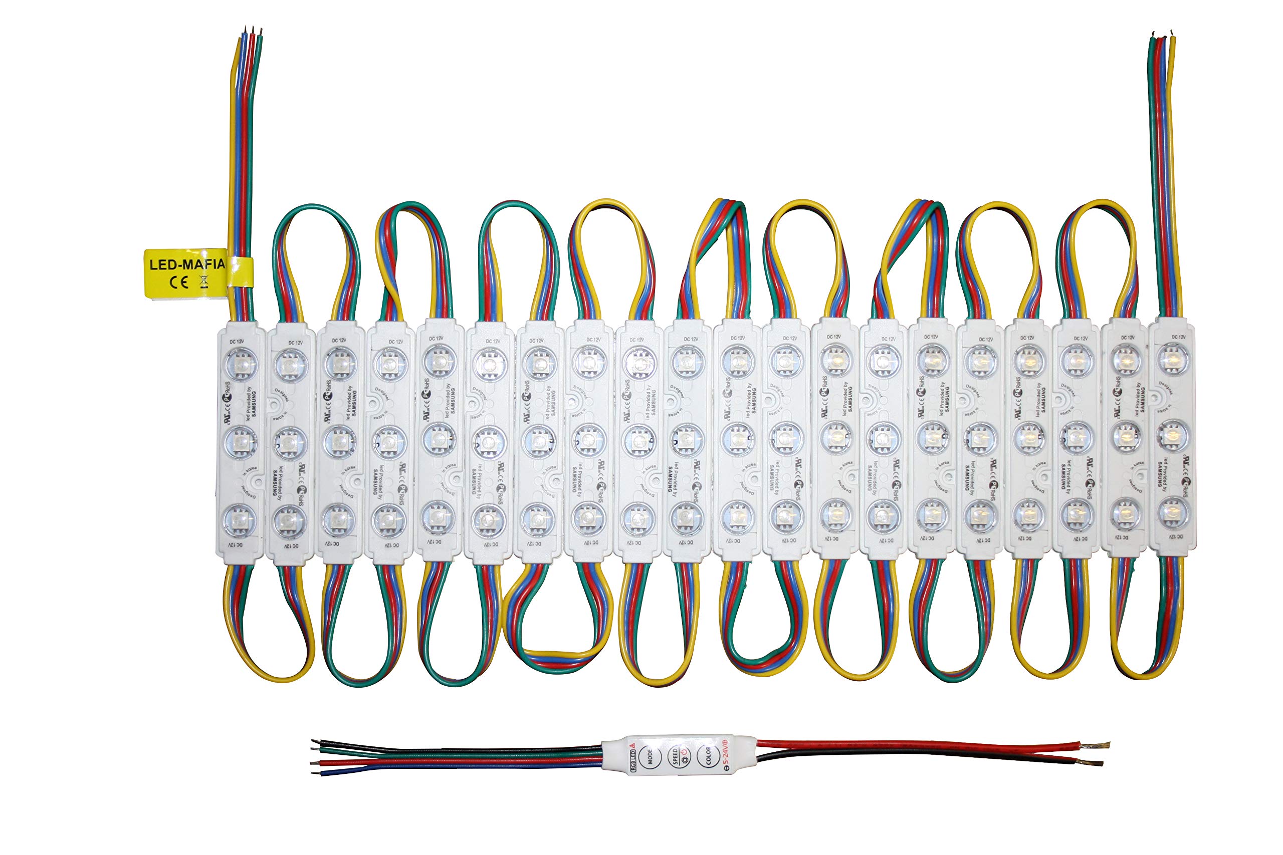 RGB LED Module 12V (10 Stück) – Inkl. Fernbedienung, Farbwechsel, IP65, Für Innenbeleuchtung