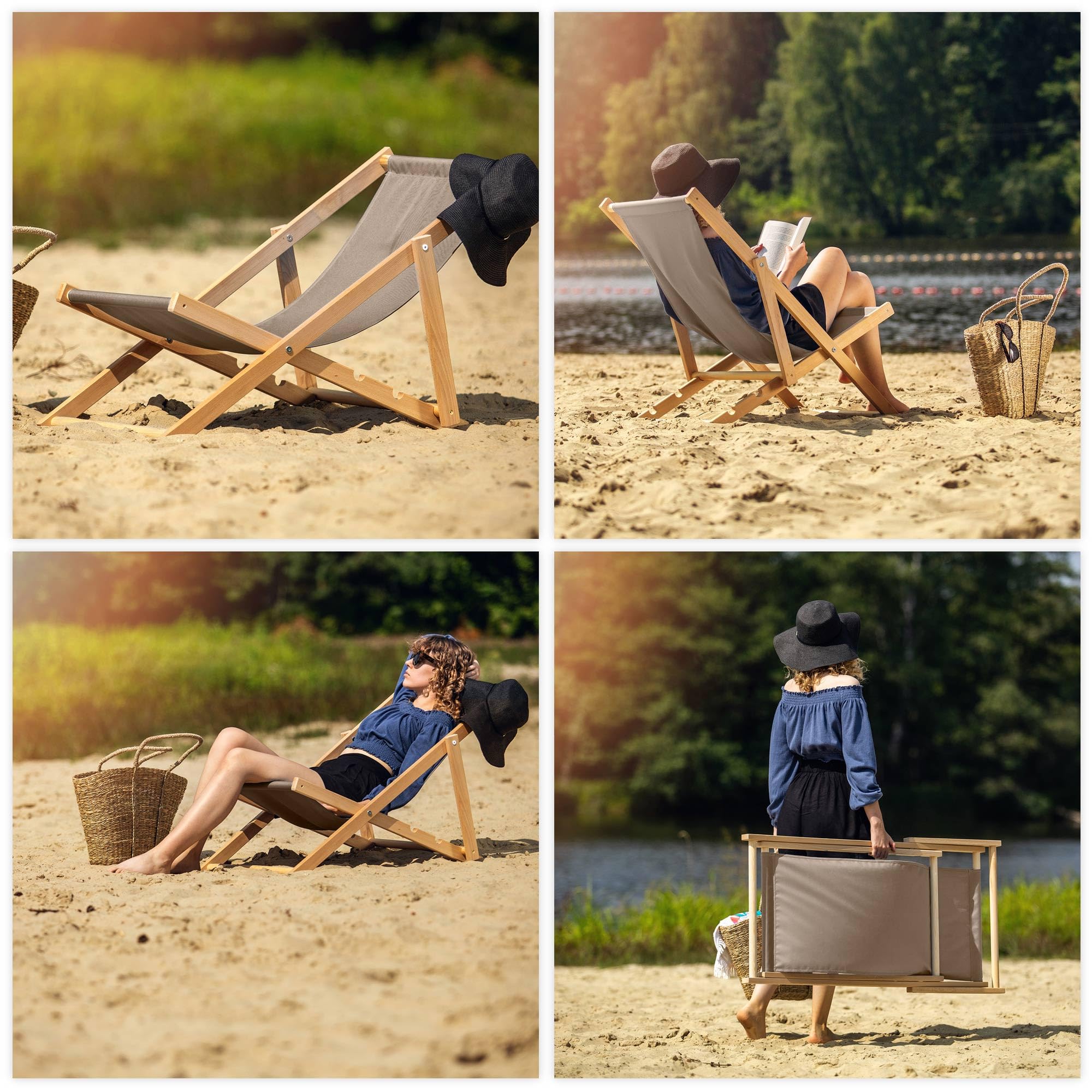 KADAX Tavolo pieghevole con 2 sedie a sdraio, piccolo tavolo da giardino in legno, tavolino da giardino per balcone e giardino, tavolino piccolo da balcone pieghevole (beige)