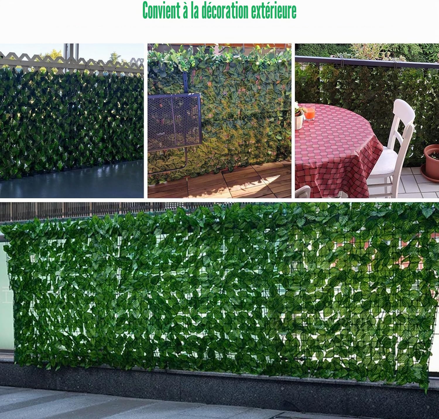 Rouleau de haie de lierre artificiel décoratif - 3 m x 1,5 m - Pour décoration de jardin - Protection contre les UV - Haie de lierre artificielle - Rouleau de protection contre les UV - Rouleau de