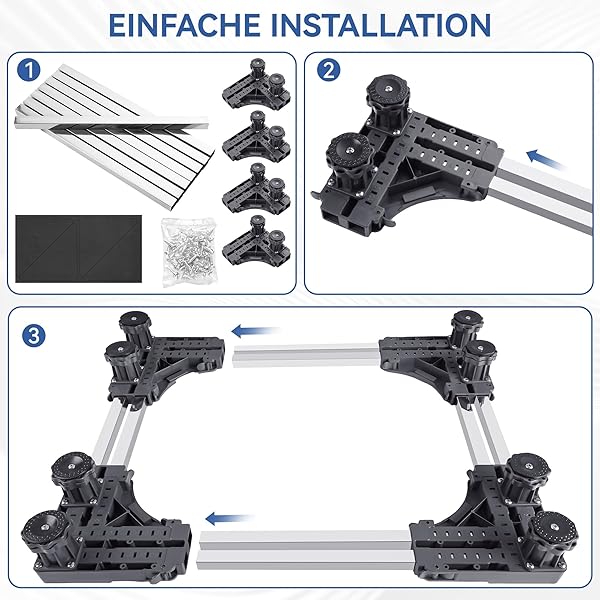 Base universale per lavatrice: base regolabile per lavatrice, asciugatrice, frigorifero da 45-68 cm (tubo d'acciaio a doppio strato + 8 piedi (400 kg)) - 4