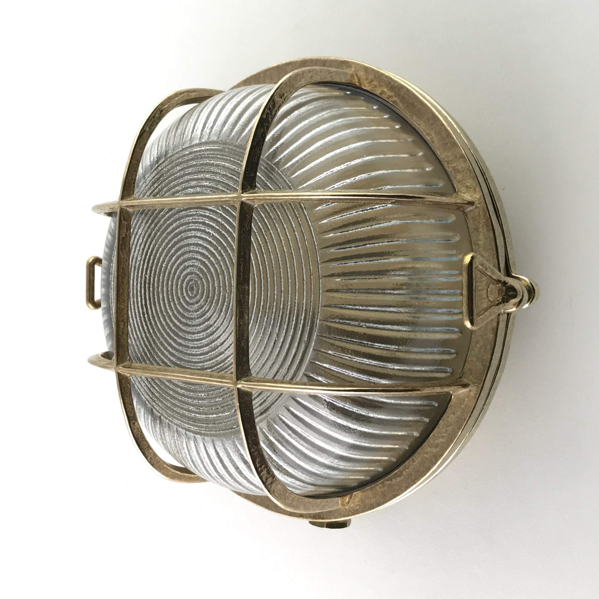 Lampada da paratia rotonda in ottone IP64 KsH e Co Athena