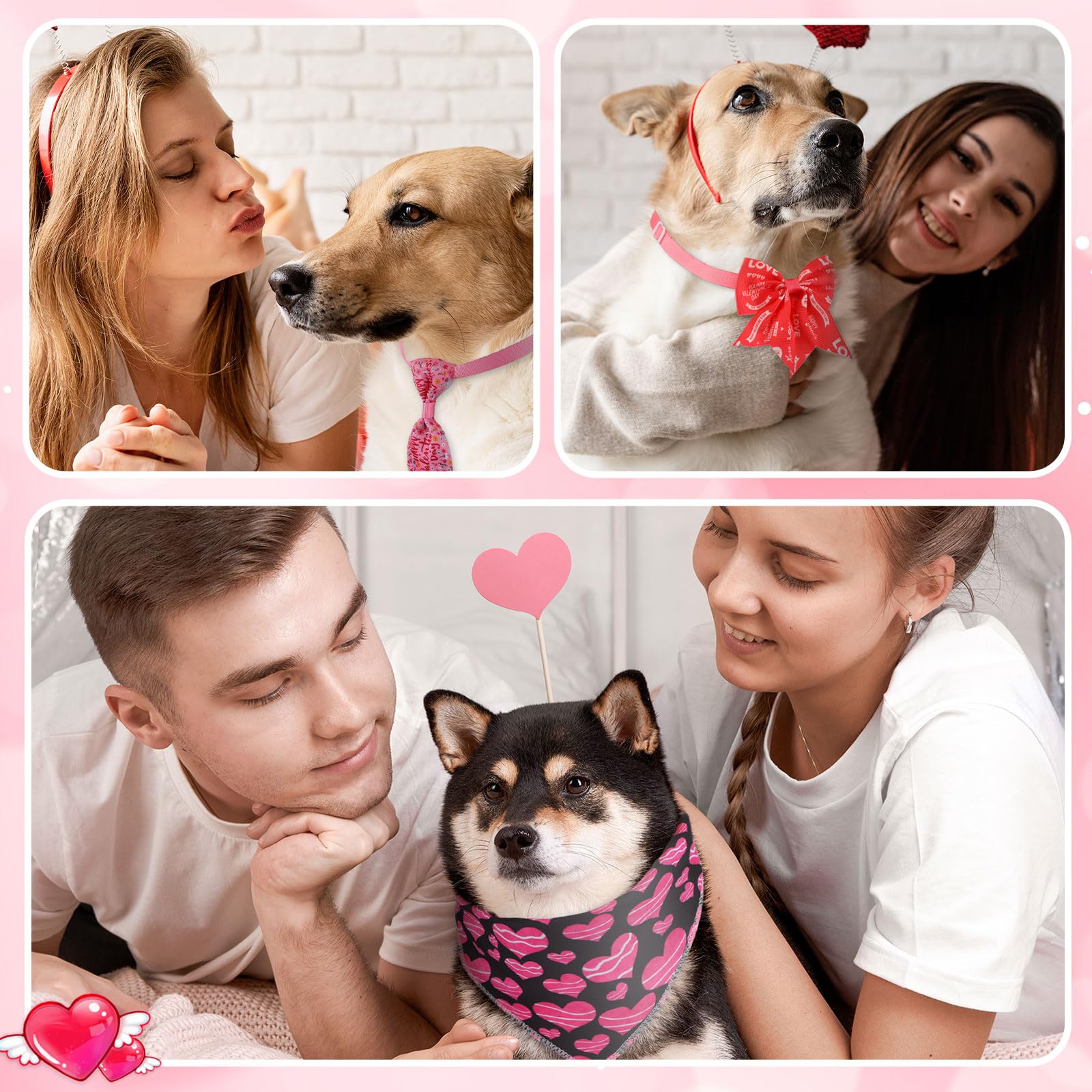 Reginary Set di 120 bandane per cani di San Valentino Bulk Fiocchi per cani Set Papillon Sciarpa per gatti Colorato Lavabile Triangolo Fazzoletto per animali domestici carino Bavaglino per l'estate